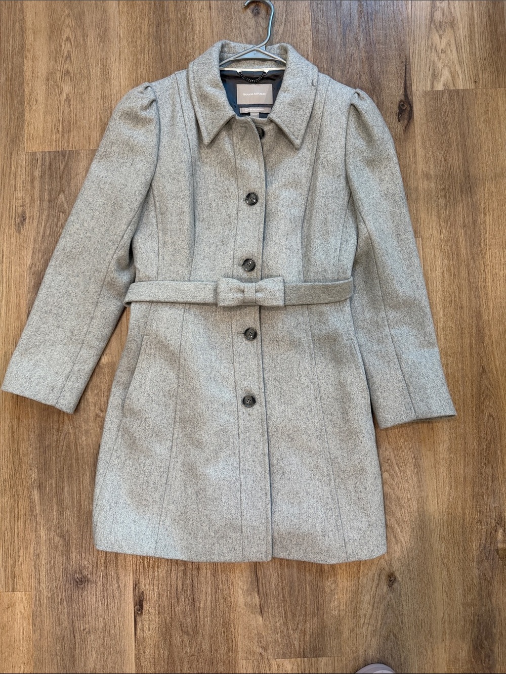 Banana Republic Light Gray Belted Wool-Blend Trench Coat